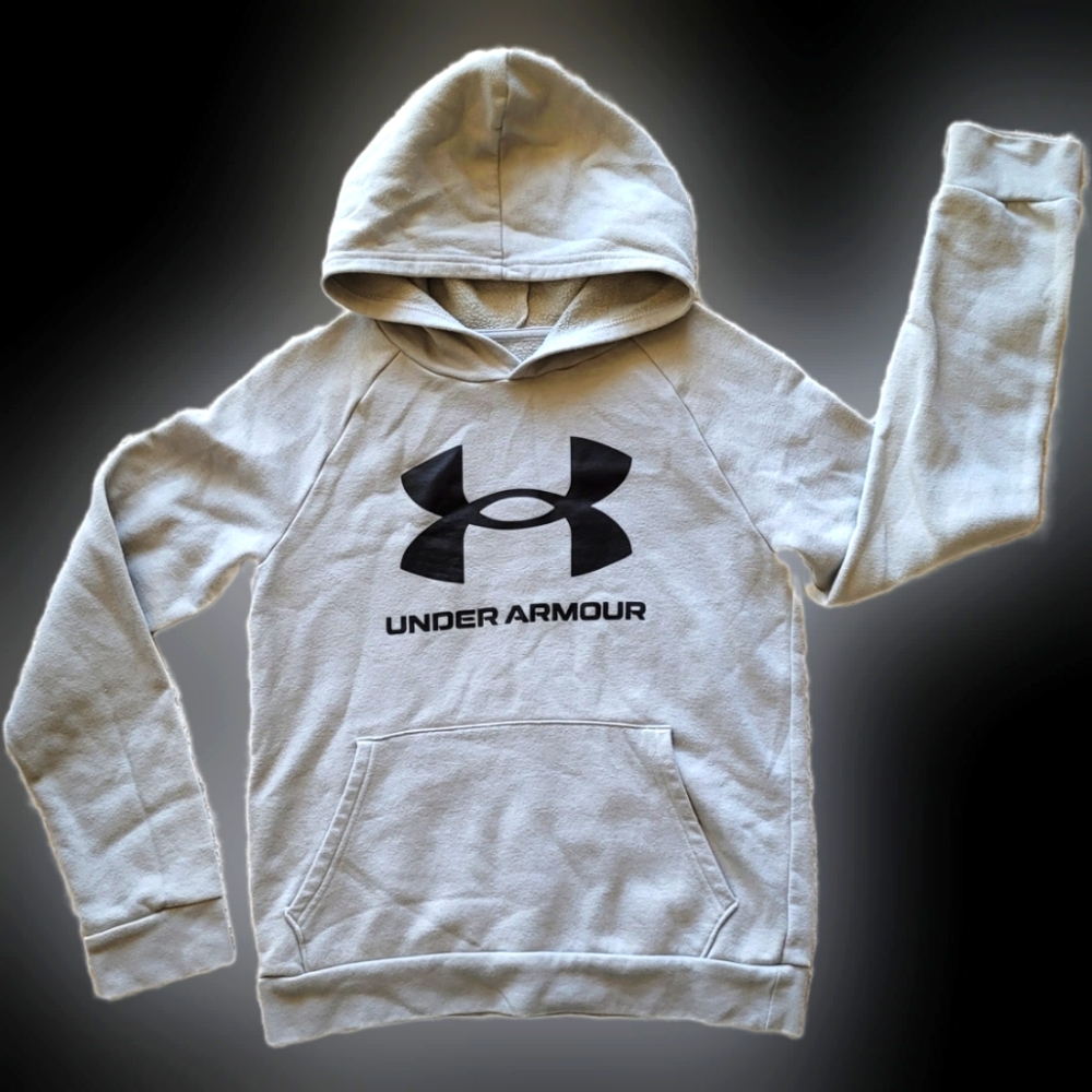Under Armour Youth Gray Logo Graphic Pullover Hooded Sweatshirt - Large - EUC